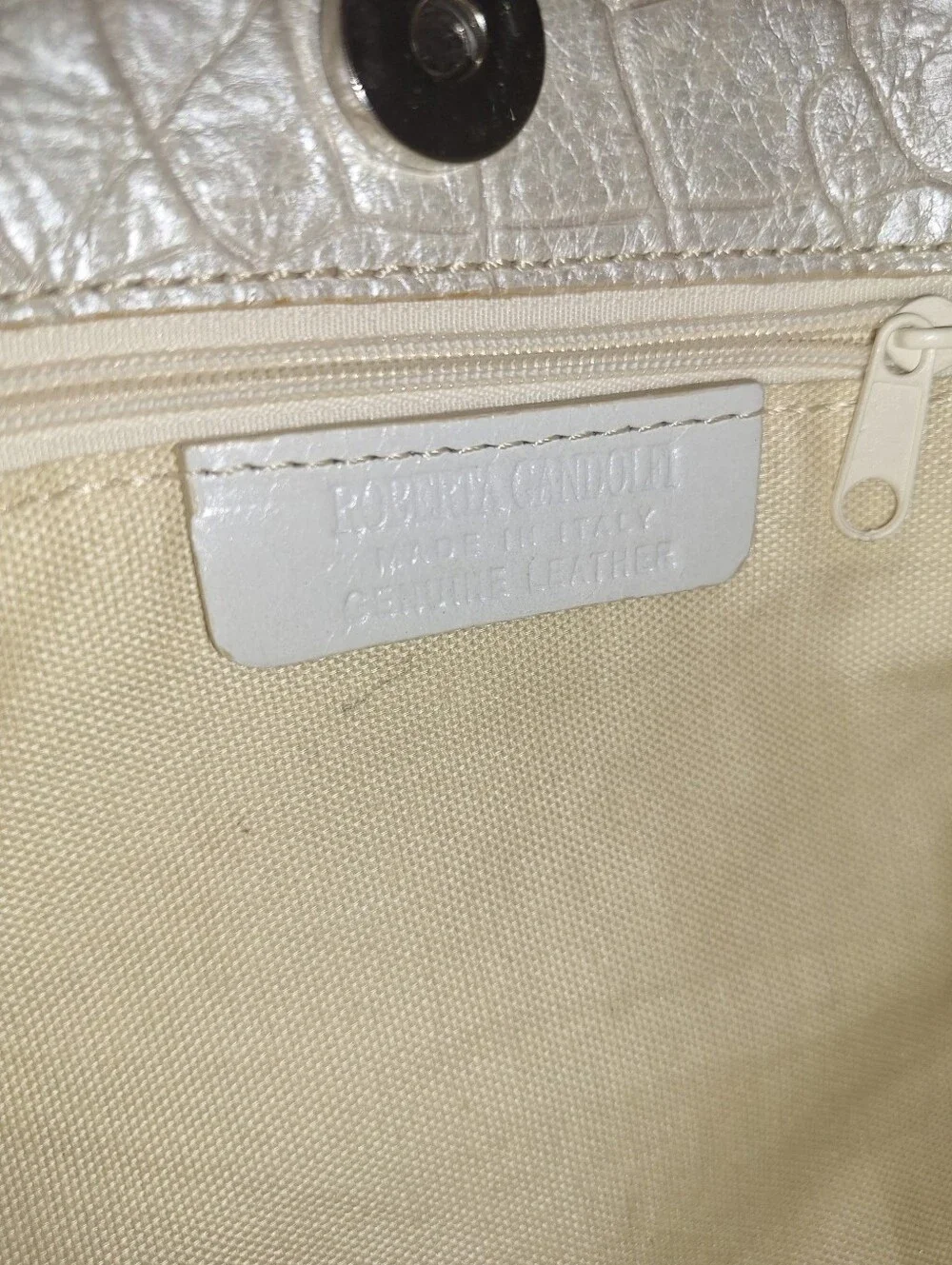 ROBERTA GANDOLFI Y2K, Made in Italy, Pearlescent Croc,Boho Bow Tote
